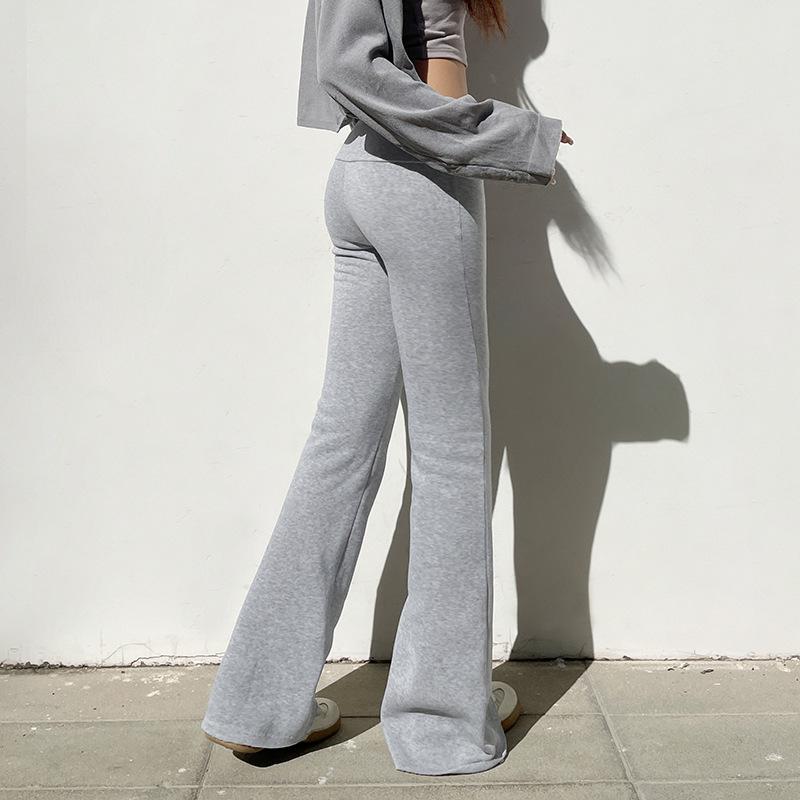 Slim Low Waist Casual Sweatpants For Women Solid Simple Basic Flared Pants Sports Jogging Trousers