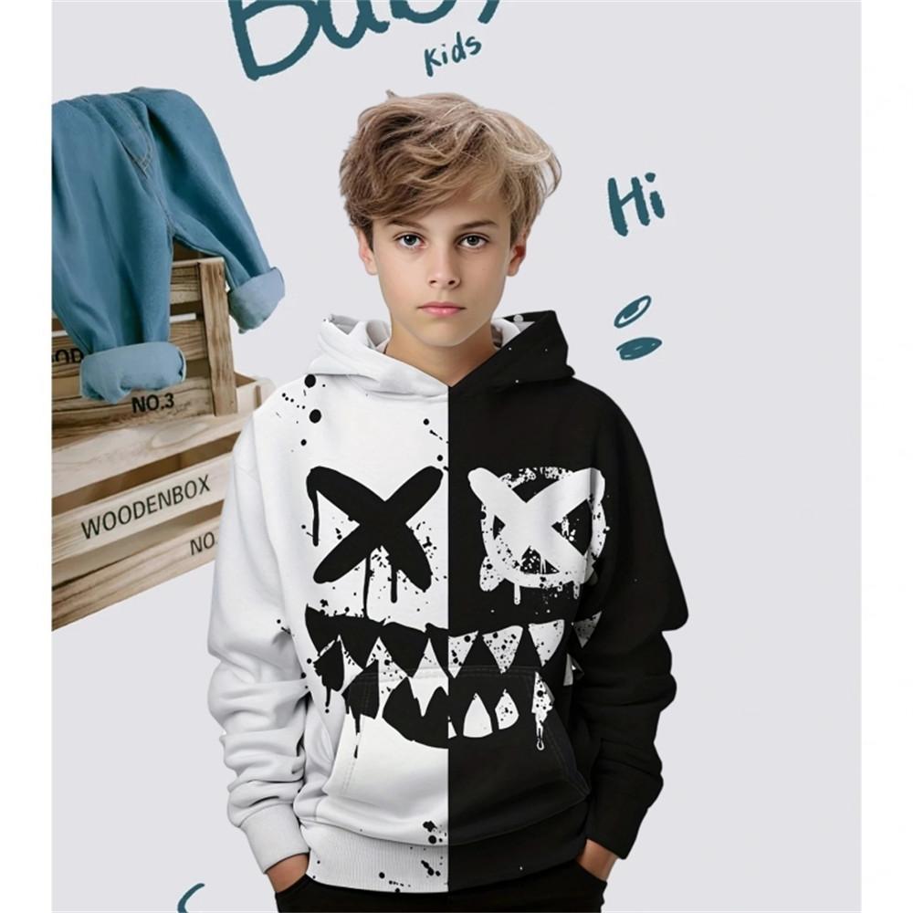 Kids Smiling Print Hoodies Boys Clothes Fashion Casual Pullover Boy Hooded Long Sleeve Sweatshirt for Children Spring Kids Tops