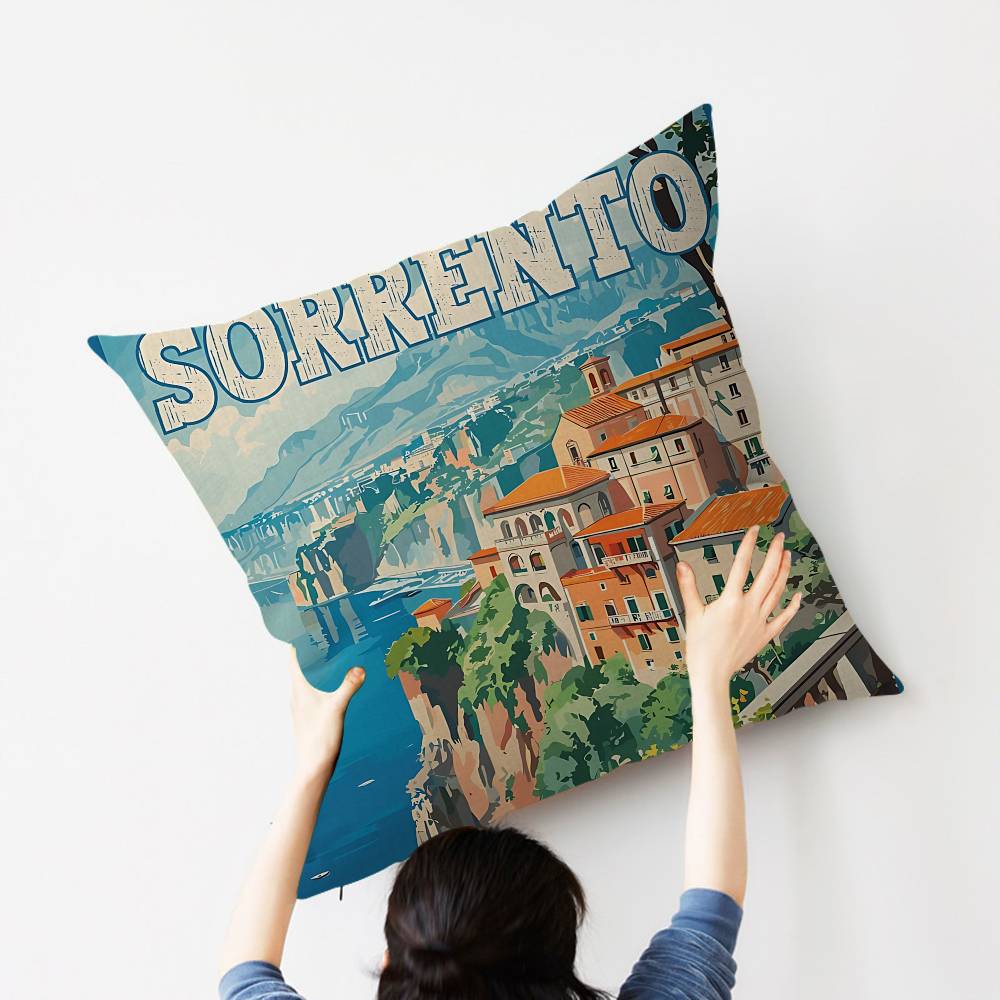 Arte Paesaggistica Amalfi Decorativo Italiano Estetica Stanza Federa Cuscino Arredo Casa Camera da Letto Divano Letto Copricuscino Divano 45x45