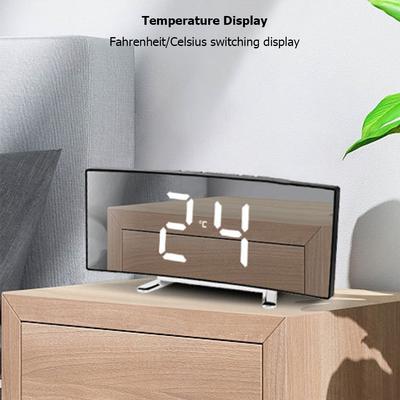 Creative LED Curved Screen Mirror Alarm Clock Large Display Bedside Table Digital Clock for Home Office Dormitory