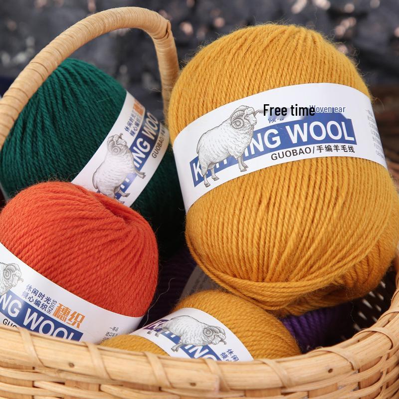 Wool Yarn Hand-Knitted Sweater Scarf Hat - Pure Color Four-Strand Yarn Ball