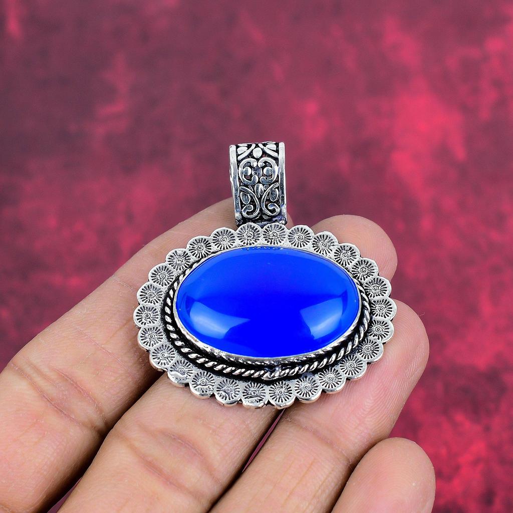 Blue Chalcedony 925 Solid Sterling Silver Pendant, Handmade Gemstone Pendant Jewelry, Gifts For Wife Brand New Pendant