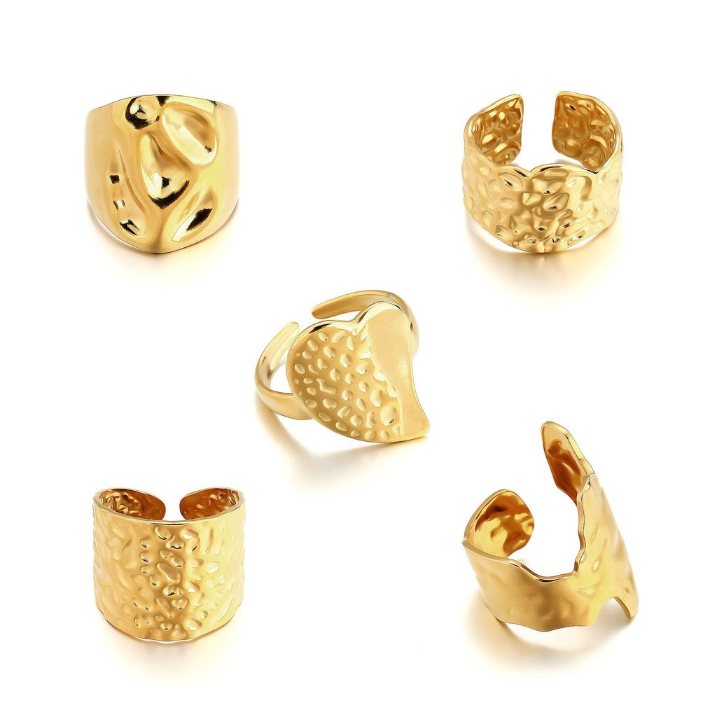 Personalized Ring, Stainless Steel Vacuum Plated 18K Gold Irregular Wide Face Opening Jewelry