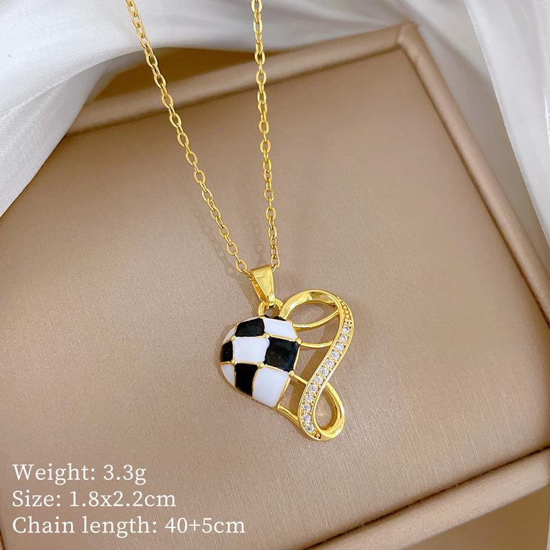Stainless Steel Copper Micro-Inlaid Natural Stone Heart Fashion Light Luxury Elegant Electroplated Sporty Unisex Necklace