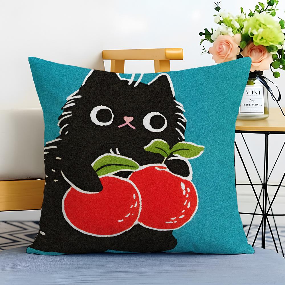 Cartoon handdrawn cat Cushion Cover Washable Linen comfort Soft for Sofa Bed Cozy Home Room Decor