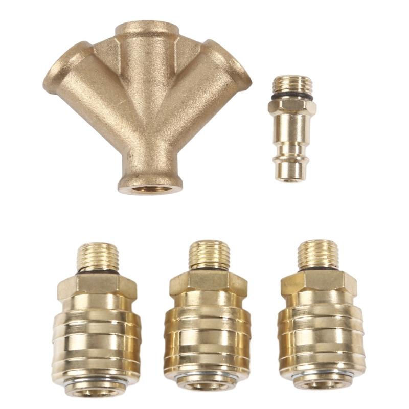 Upgraded Compressed Air Distributor 3-Way with Couplings 1/4Inch Air Hose Quick Coupling Distributor Brass Compresser