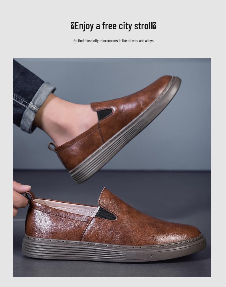Autumn Men's Burnished Casual Slip-On Shoes - Breathable, Lightweight, Flat Board Shoes for Daily Wear