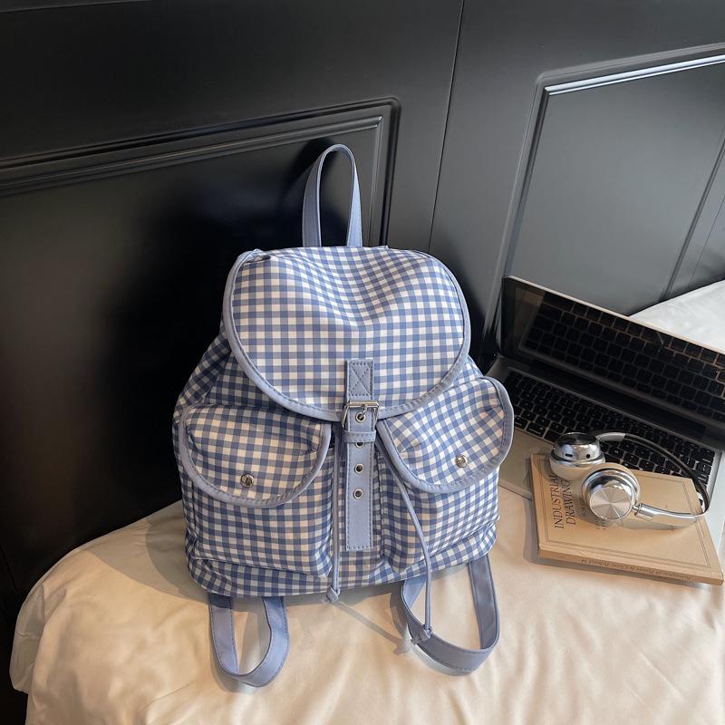 Karrierter Kordelzug-Rucksack 2025: Leichte Umhängetasche mit großer Kapazität für Mädchen und Studierende