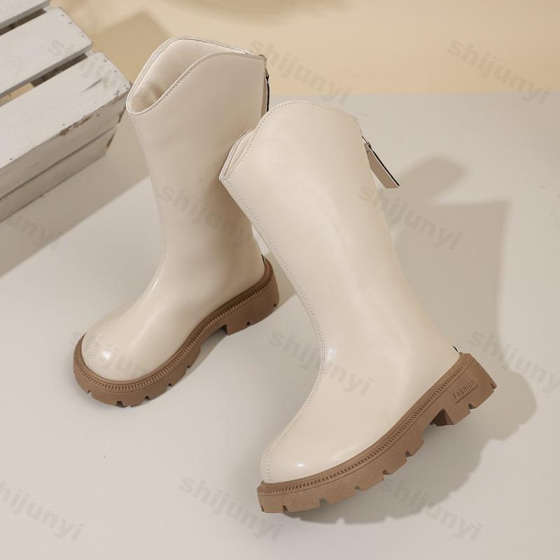 Dziecięce Kozaki do Kolan Jesienne Uczennice Księżniczki Kozaki Dziecięce Zapinane na Zamek Wygodne Antypoślizgowe Jednokolorowe Długie Kozaki