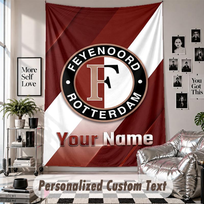 Wall Hanging Tapestry With Custom Name & Text, Feyenoord Decorative Tapestry For Bedroom