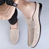2025New Men Summer Breathable Hollow Out Sandals Casual Leather Soft Bottom Walking Shoes Outdoor Flat Designer Half Drag Shoes