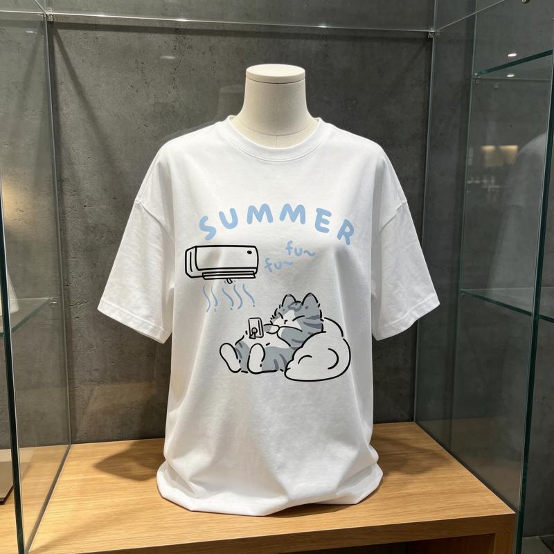 2026 New Summer Japanese Cartoon Cute Cat Fun Print Short Sleeve Tshirt Wounisexs Casual Half Sleeve Soft Bottom Tshirt Top