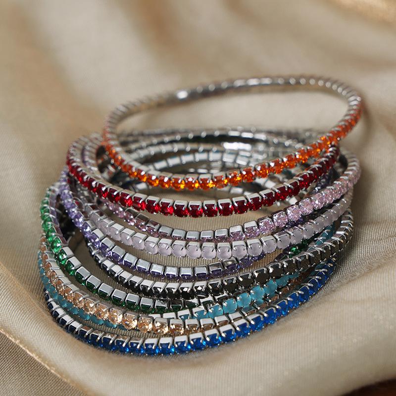 Multicolor Zircon Gold-Plated Titanium Steel Elastic Bracelet