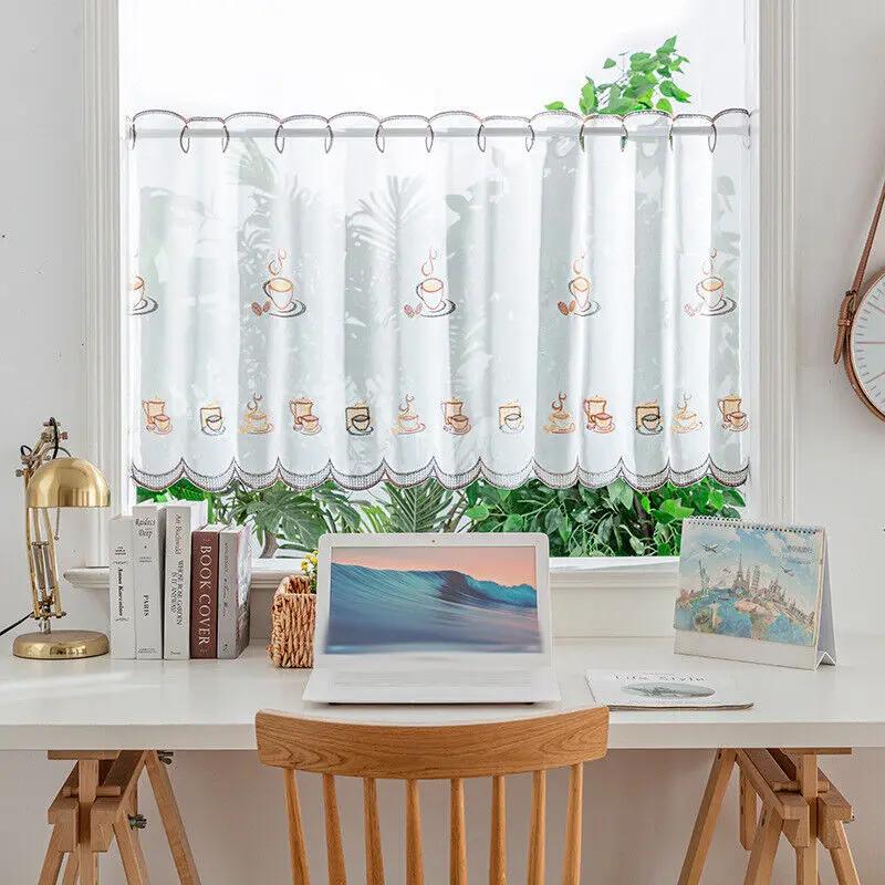 Cafe Kitchen Curtain Valance Window Door Sheer Net Voile Short Panel Home Decor Short Curtain for Cabinet Door Bedroom
