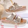 Fashion Fashion Gold Sequins Sandals for Women 2025 Summer Rivet Decor Platform Wedges Slippers Woman Plus Size Thick Bottom Sandles New
