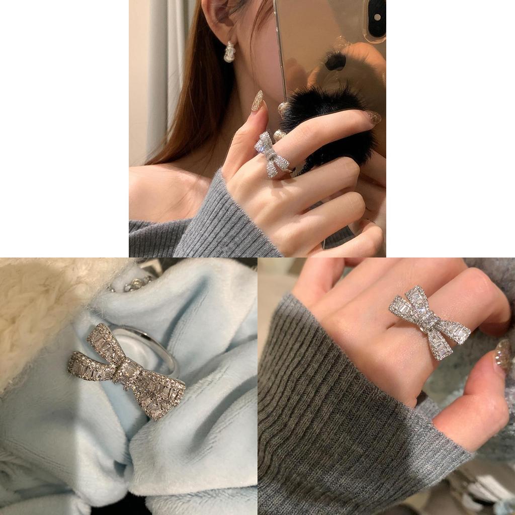 No Ip Copper Open Bypass Ring With Zirconia Butterfly Design For Women