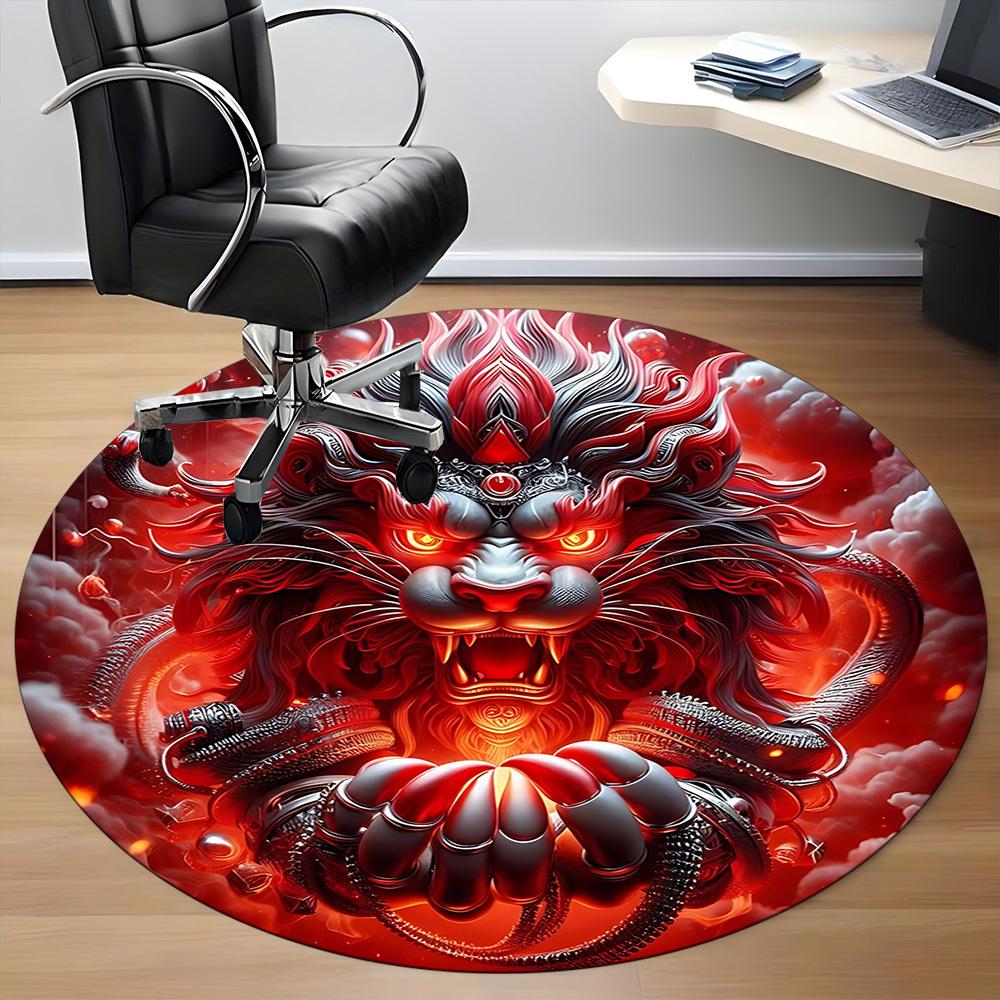 1pc Red Dragon Chair Carpet for Office, Round Non Slip Durable Large Size Office Carpet, Suitable for Office