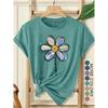 Women's Elegant Style Plus Size Loose Short Sleeve Watercolor Daisy Hand-Painted Print Pattern Round Neck Women's Comfortable Soft Breathable New