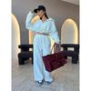 Womens Casual Two-Piece Set: Long Sleeve Zip-Up Hooded Top Wide Leg Pants Solid Color Stretch Comfort Fit