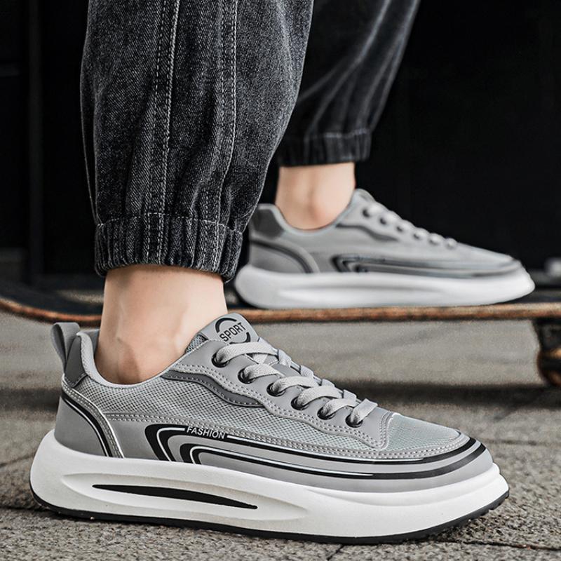 Classic Men's Leather Mesh Casual Shoes Flat Lace Up Casual Shoes Outdoor Light Non-slip Sneakers for Men Zapatillas De Deporte