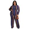 Women's Suit Stripe Print Knitting Fashion Casual Suit Large Size Red Blue Green Colors Xl-5xl Plus