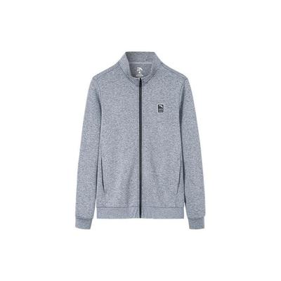 Anta Einfacher Logo-Aufnäher Reißverschluss Fleece-Kapuzenpullover Herren Kapuzenpullover Grau 952237735-1