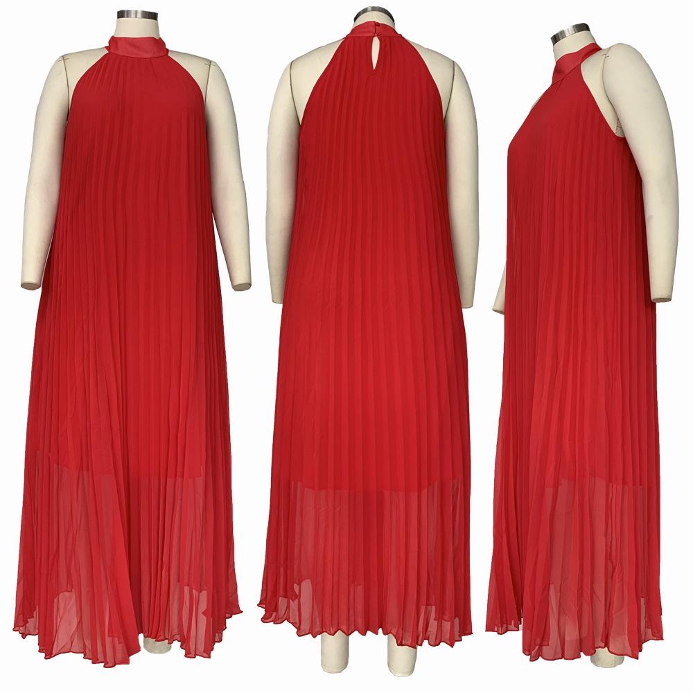 Elegantní plisované šaty bez rukávů pro ženy plus size s podšívkou