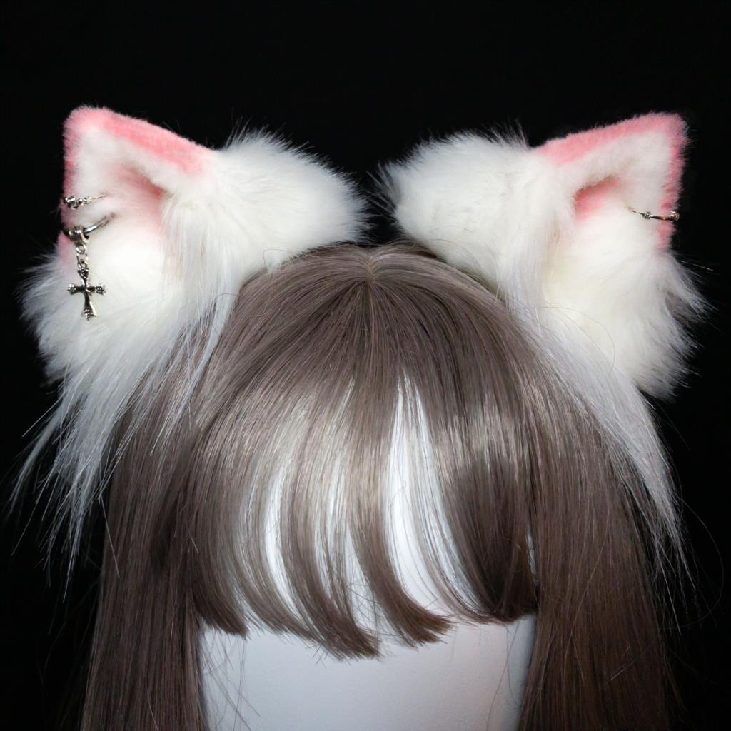 White cat ears pink beast ear tire lovely cosplay Lolita hand yellow ear clip kc hair band