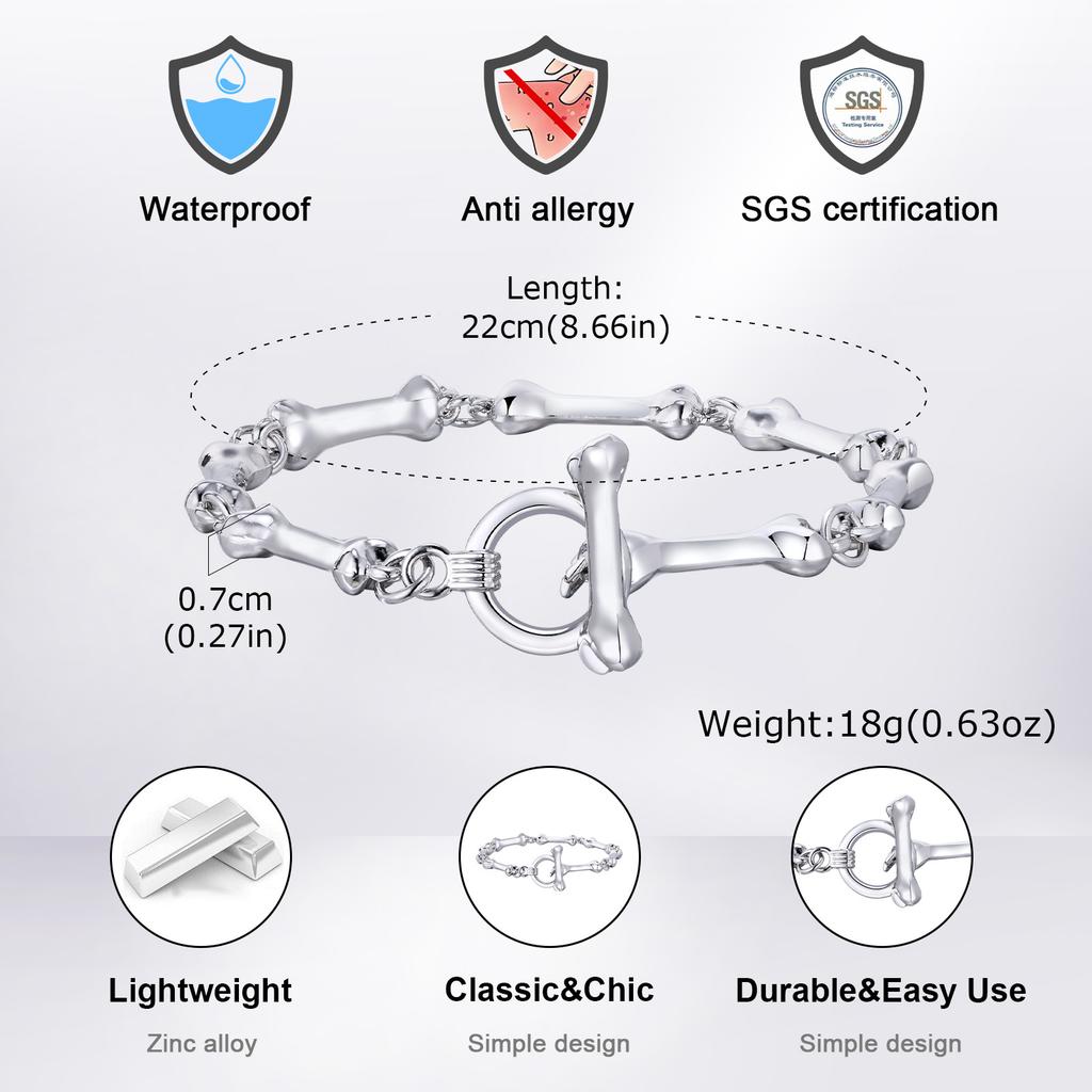 Bone Chain Link Bracelets for Men Boys,22CM Metal Chain Wristband with OT Buckle,New Hiphop Jewelry Anniversary Birthday Gifts