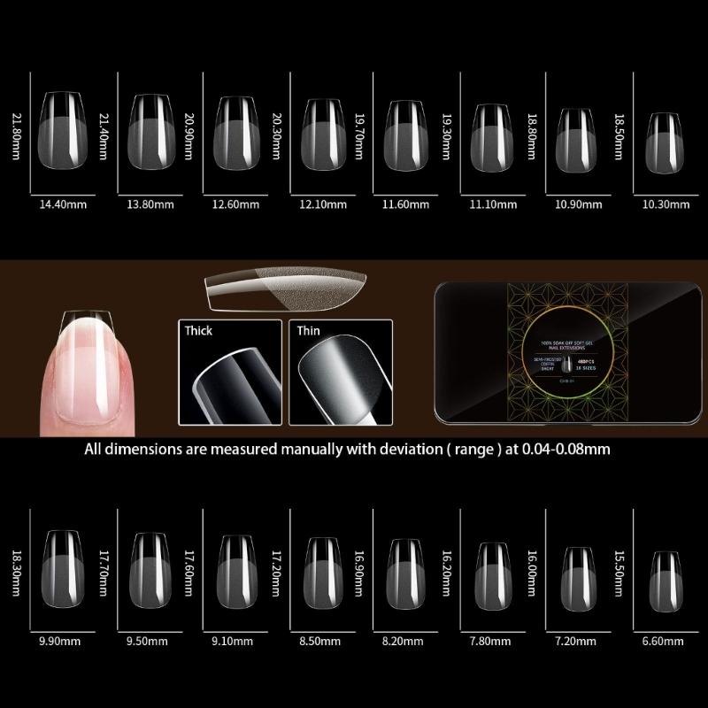480 Pcs False Nails Tips Soft Gels Tips Semi-Frosted Nails Tips Full Cover Stick on Nails Press On Nails for Women Girl
