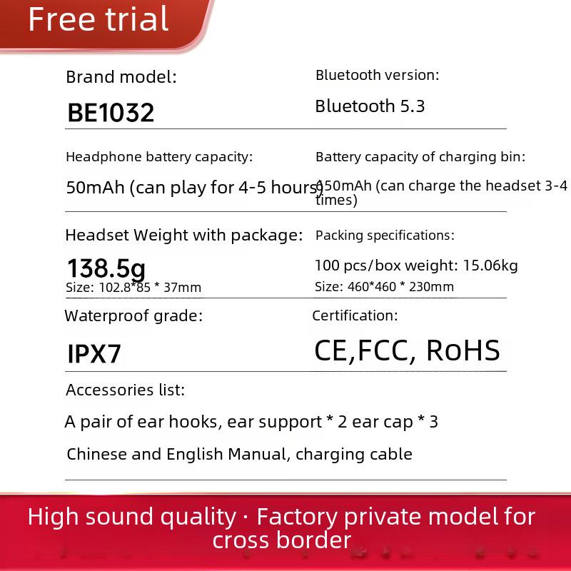 Waterproof In-Ear Bluetooth Sports Headset with Ultra-Long Standby and Large Battery