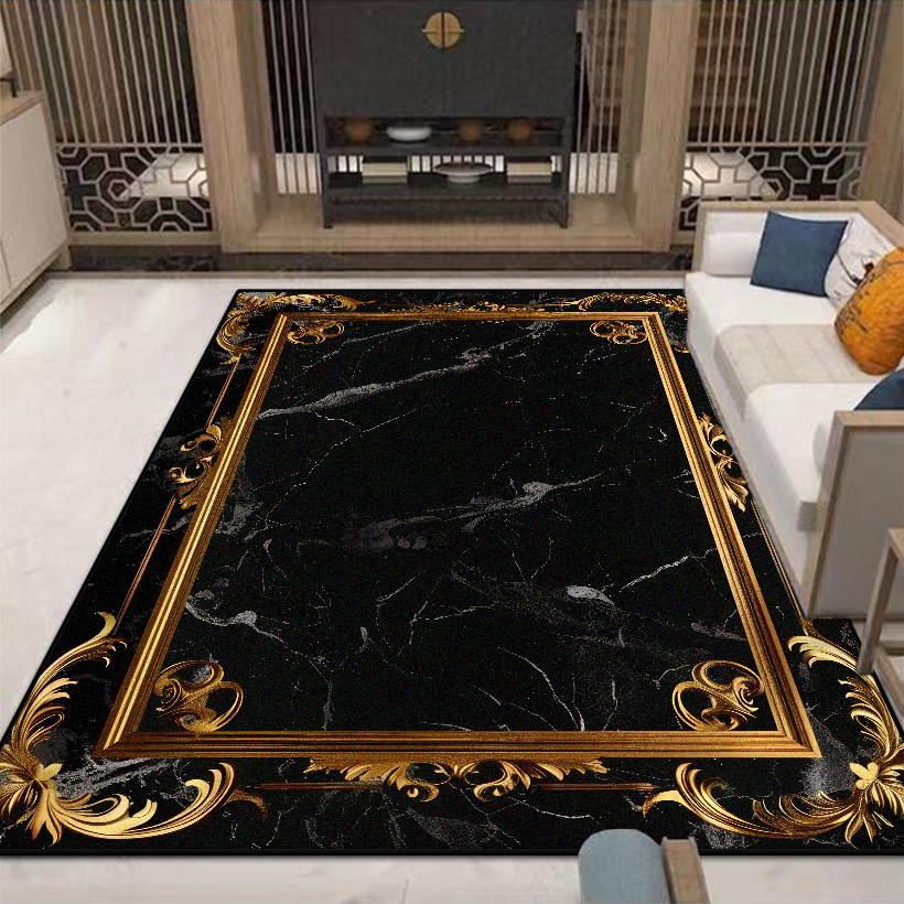 Black Gold Marble Luxury Carpet for Living Room Decorations Sofa Table Large Area Rugs Long Hallway Floor Mat Anti-slip Washable