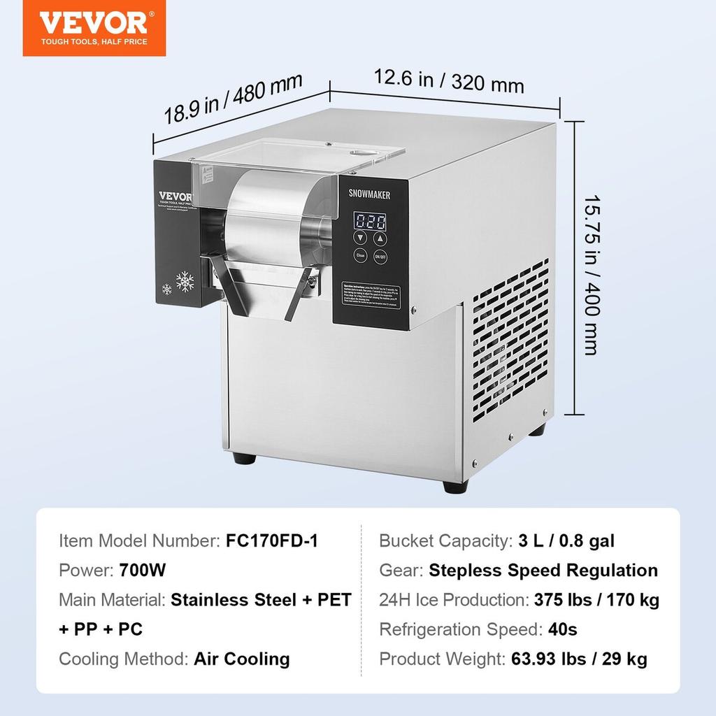 Kommerzielle Flockeneismaschine 375LBS/24H Edelstahl für Eiscreme