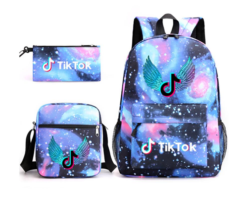 3 Piece School Backpack Set for Students Large Capacity Oxford Cloth Schoolbag with Shoulder Strap and Pencil Case