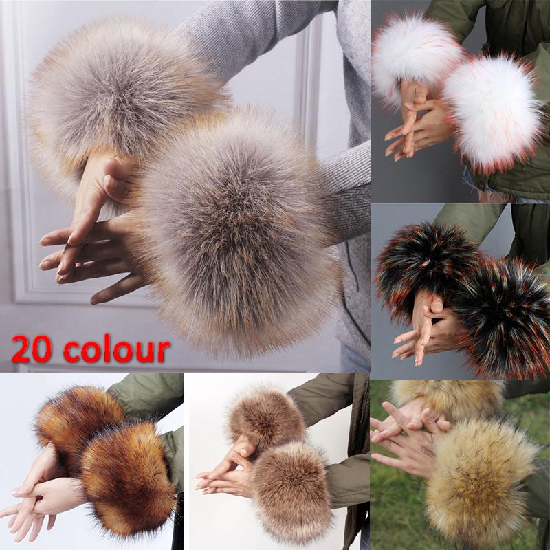 Frauen Kunstpelz Plüsch Manschette Hand Armwärmer flauschig weiche Handgelenk Band Handschuhe Winter