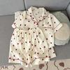 2-teiliges Damen-Pyjama-Set Herzstreifen Kurzarm Knopfleiste Elastischer Bund Lockere kurze Hose Sommer Nachtwäsche Loungewear