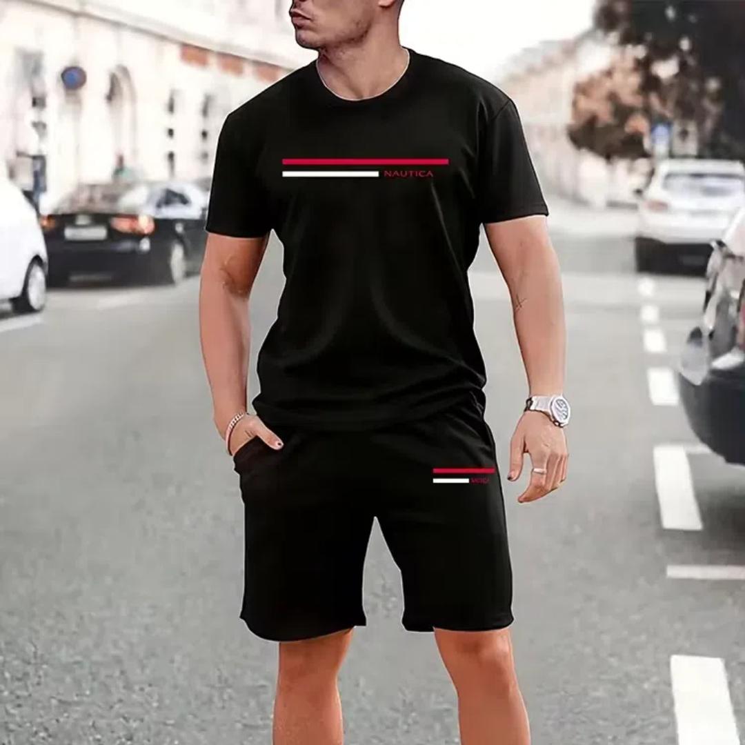 

Літній вуличний чоловічий костюм з короткими рукавами, щоденна повсякденна мода з короткими рукавами, трендові спортивні шорти, нові смужки 6XL