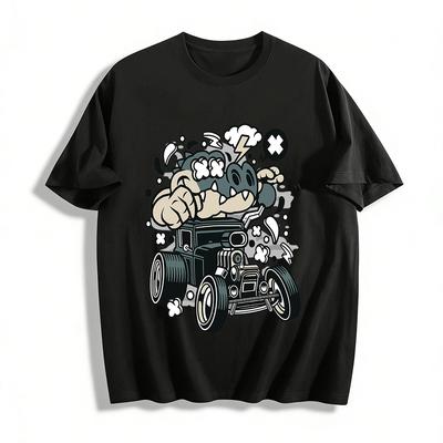 Vintage Grumpy Crocodile Hot Rod Graphic Casual Tee Pure Cotton T-shirt