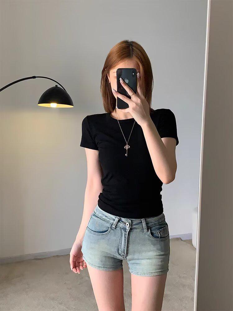 

Джинсовые шорты с высокой талией больших размеров в пикантном стиле американской девушки - Летний эластичный утягивающий дизайн M: Height 155-165CM (47.5kg-54kg)