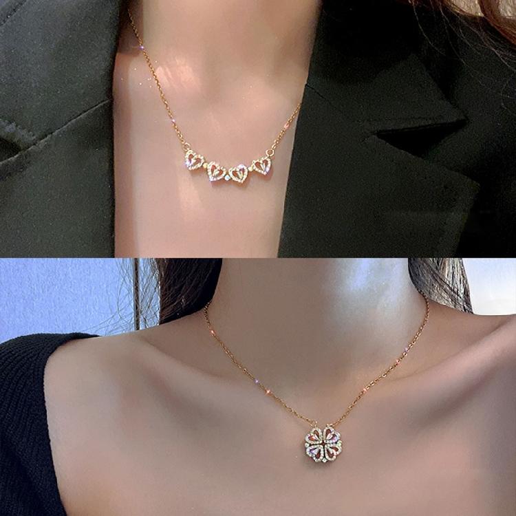 Love Necklace Hearts Lucky Four Leaf Clover Necklace Clavicle Pendant for Grils