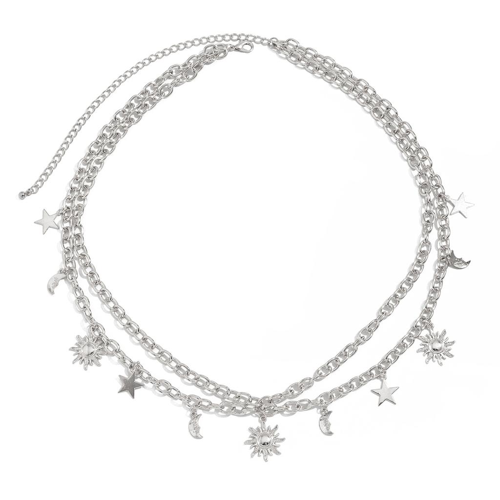 Sexy Metal Sun Star Moon Pendant Waist Chain, Sexy Holiday Wind Starfish Shell Body Chain Female