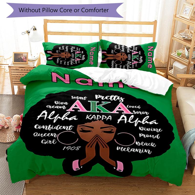 3pcs Custom Name Alpha Kappa Alpha logo Bedding Set Duvet Cover Closure Includes 1 Duvet Cover & 2 Pillowcases for All Seasons Bedroom Decor