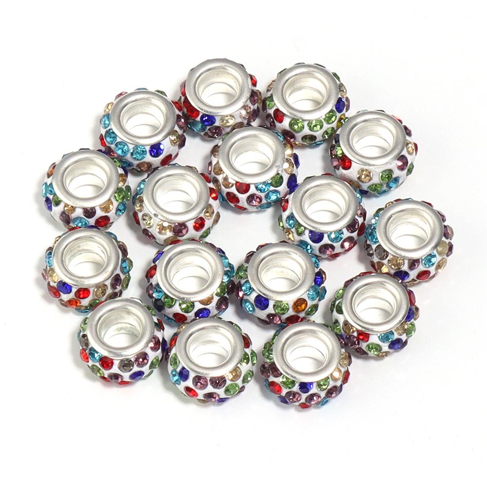 20pcs 11mm Rhinestone Polymer Clay Beads Round Big Hole Loose Spacer Beads For DIY Jewelry Making Bracelets Necklace Accessories