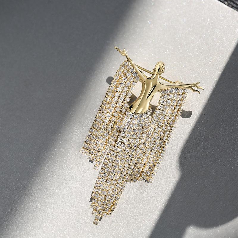 Korean Elegant Muse Full Diamond Fringe Temperament Brooch Autumn and Winter Coat Suit High-end Corsage Simple Personality Accessories