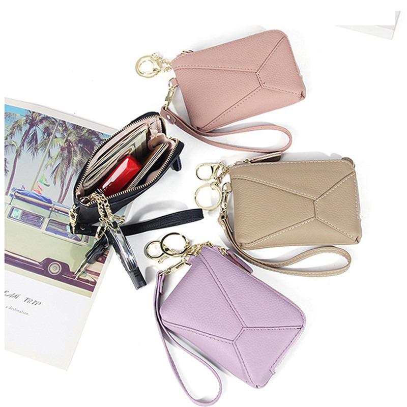 2025 Genuine Leather Zip Coin Purse for Women Apanese & Korean Style Mini Wallet with Keychain Large Capacity 3 Card Slots Ultra Thin & Lightweight
