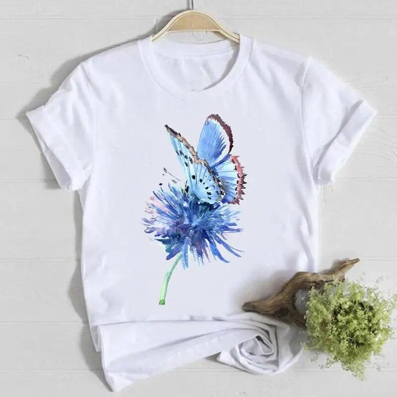 Butterfly Cute Sweet Lovely Casual Tee Top Short Sleeve Shirt Lady Clothes Fashion Tshirt Summer Female T Women Graphic T-shirts