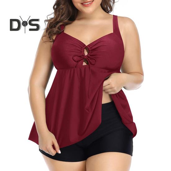 Ensemble tankini 2 pièces pour femme, col carré, ourlet fluide, maillot de bain fendu, séchage rapide, vêtements de plage