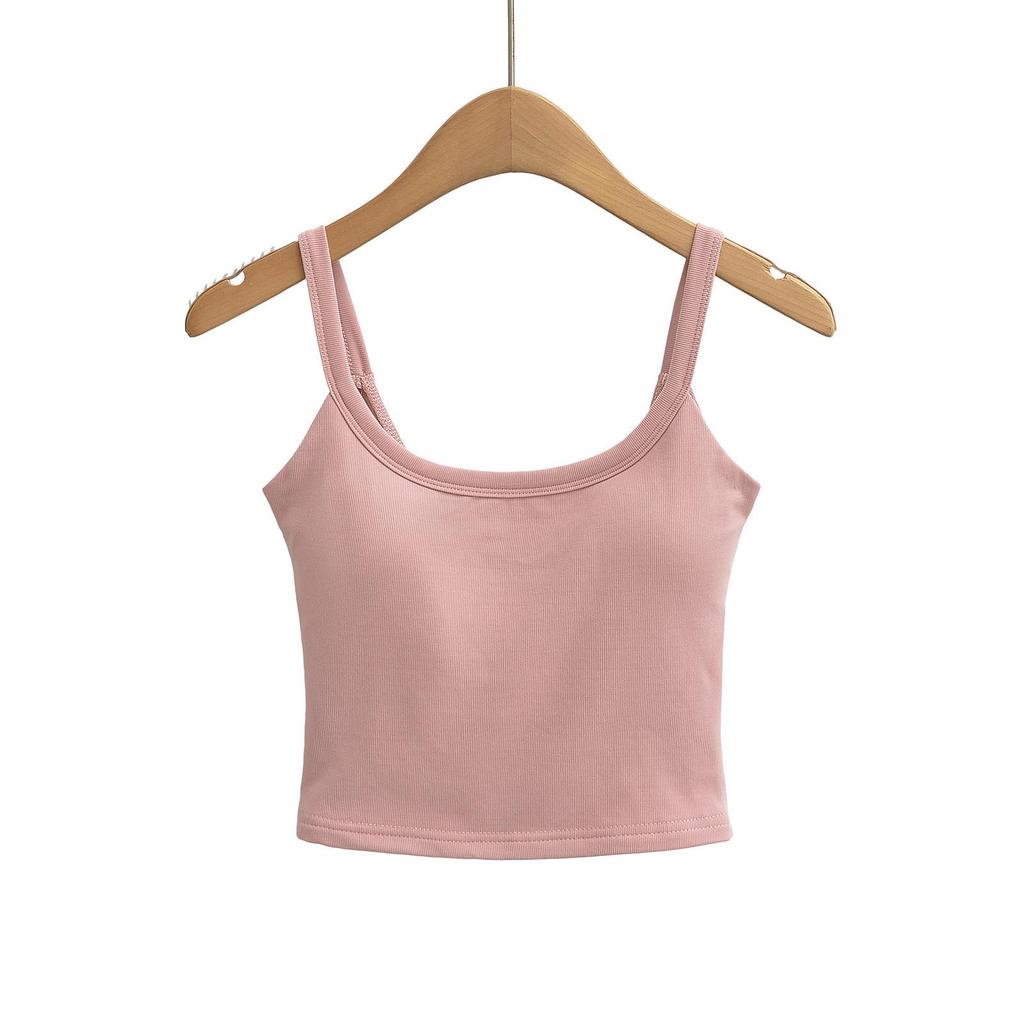 Women's U-Neck Padded Tank Top - Tight-Fit Summer Camisole, Backless, High-Waisted Style