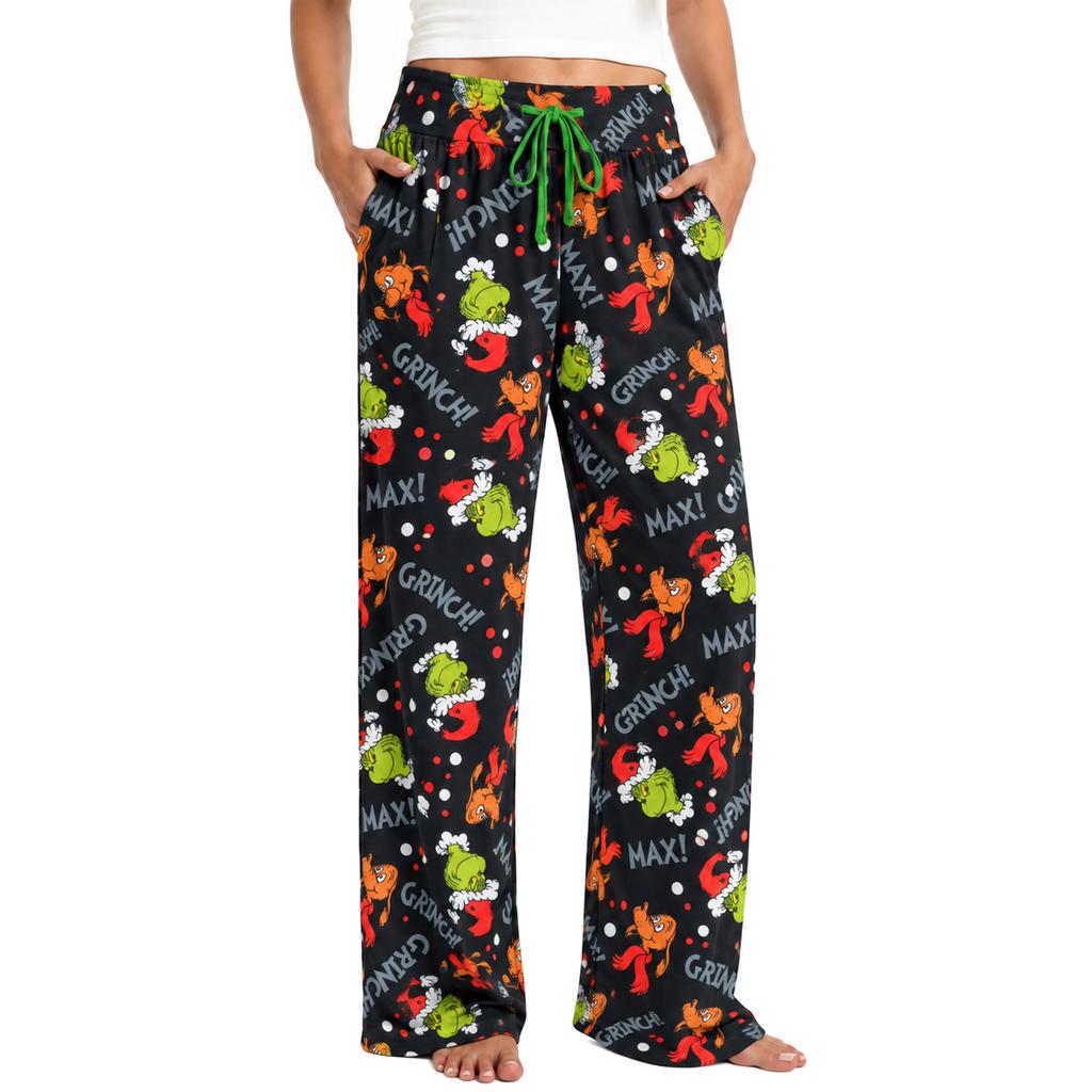 Women's Christmas Pajama Bottoms Funny High Waist Sleep Pants for Holiday