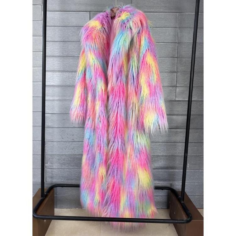 Winter Women's Imitation Fur Coat Fluffy Beach Wool Jacquard Colored Extended Suit Collar Jacket